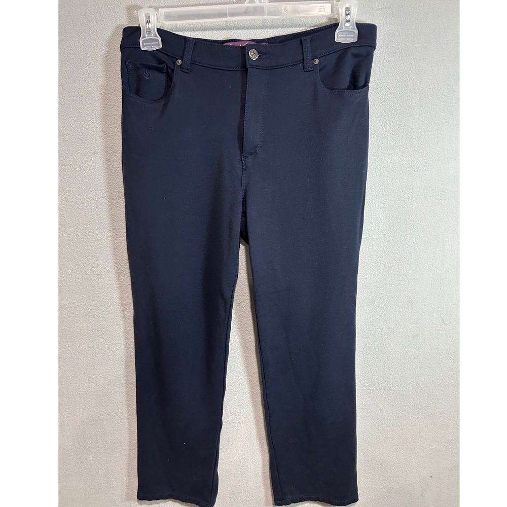 Gloria Vanderbilt Amanda Pants Women 14P Navy Blue Stretch Professsional Work